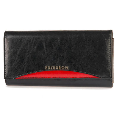 Γυναικείο πορτοφόλι από γνήσιο φυσικό δέρμα GPD464, Μαύρο/Κόκκινο - με προστασία ασύρματης ανάγνωσης RFID 1