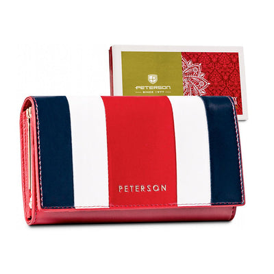 Γυναικείο πορτοφόλι από γνήσιο φυσικό δέρμα GPD457, Κόκκινο/Μπλε - με προστασία ασύρματης ανάγνωσης RFID 1