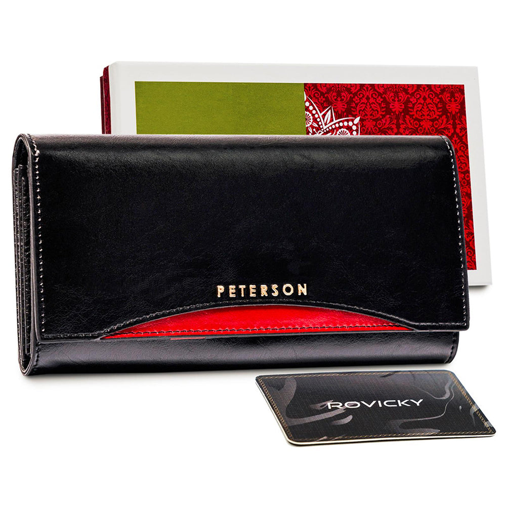 Γυναικείο πορτοφόλι από γνήσιο φυσικό δέρμα GPD464, Μαύρο/Κόκκινο - με προστασία ασύρματης ανάγνωσης RFID 2