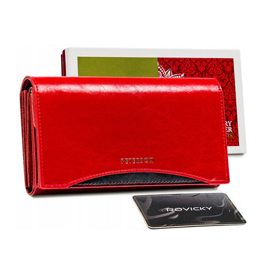 Γυναικείο πορτοφόλι από γνήσιο φυσικό δέρμα GPD465, Κόκκινο/Μαύρο - με προστασία ασύρματης ανάγνωσης RFID 1
