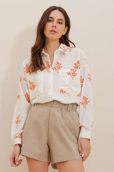 Γυναικείο πουκάμισο Darana, Λευκό/Πορτοκάλι 1