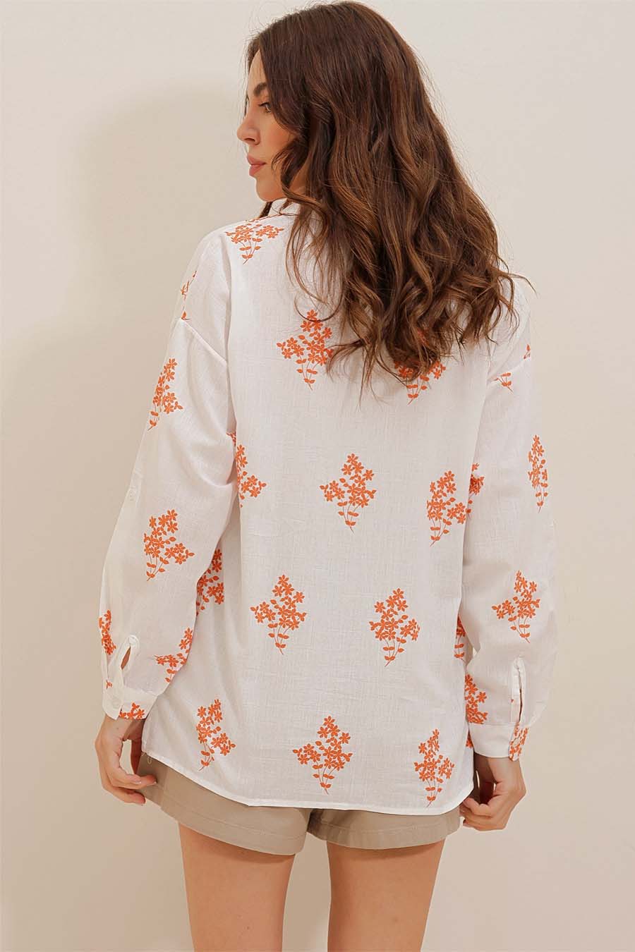 Γυναικείο πουκάμισο Darana, Λευκό/Πορτοκάλι 5