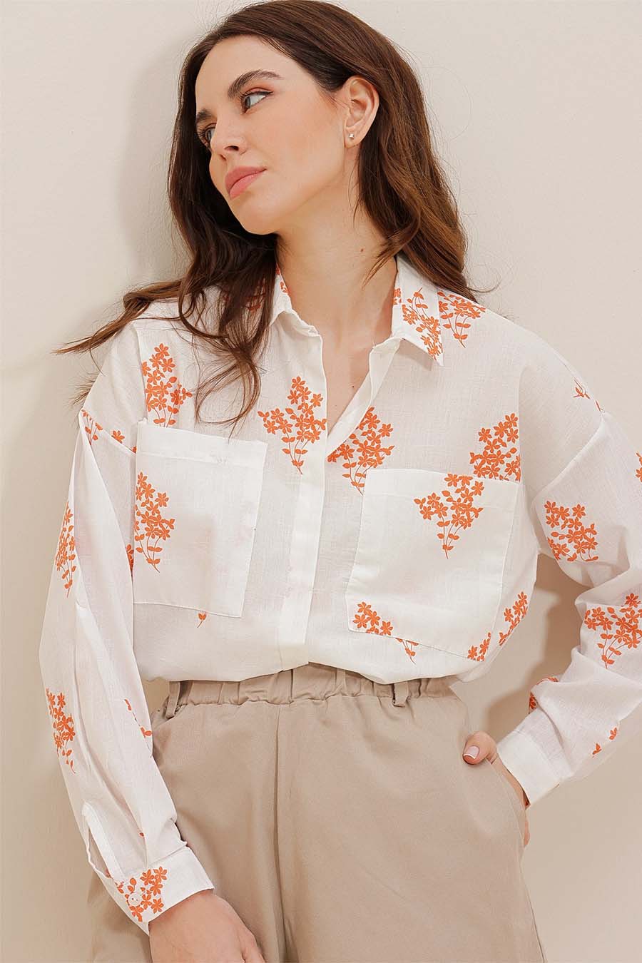 Γυναικείο πουκάμισο Darana, Λευκό/Πορτοκάλι 3