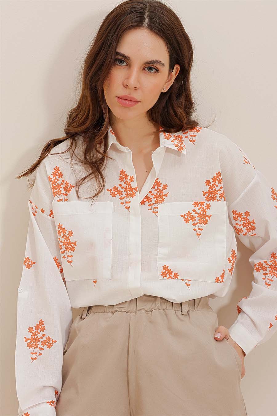 Γυναικείο πουκάμισο Darana, Λευκό/Πορτοκάλι 4