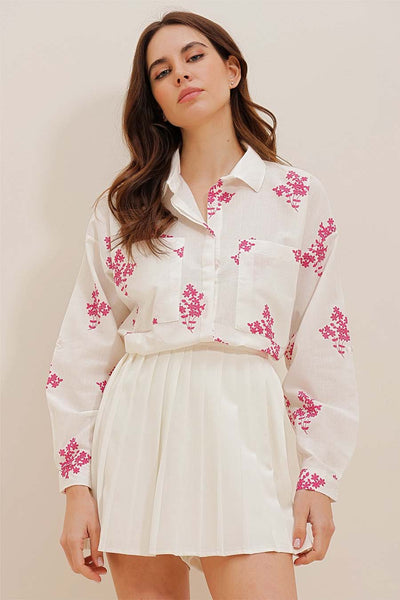 Γυναικείο πουκάμισο Darana, Λευκό/Ροζ 1