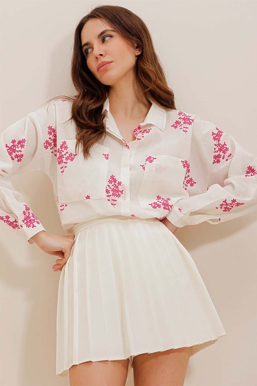 Γυναικείο πουκάμισο Darana, Λευκό/Ροζ 3