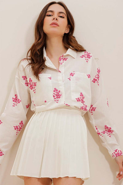 Γυναικείο πουκάμισο Darana, Λευκό/Ροζ 2