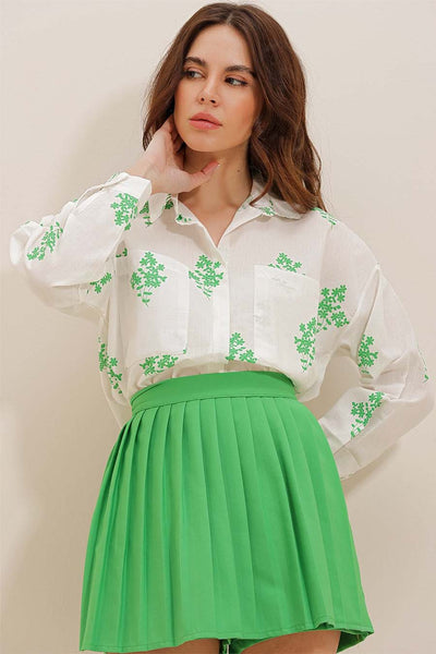 Γυναικείο πουκάμισο Darana, Λευκό/Πράσινο 1