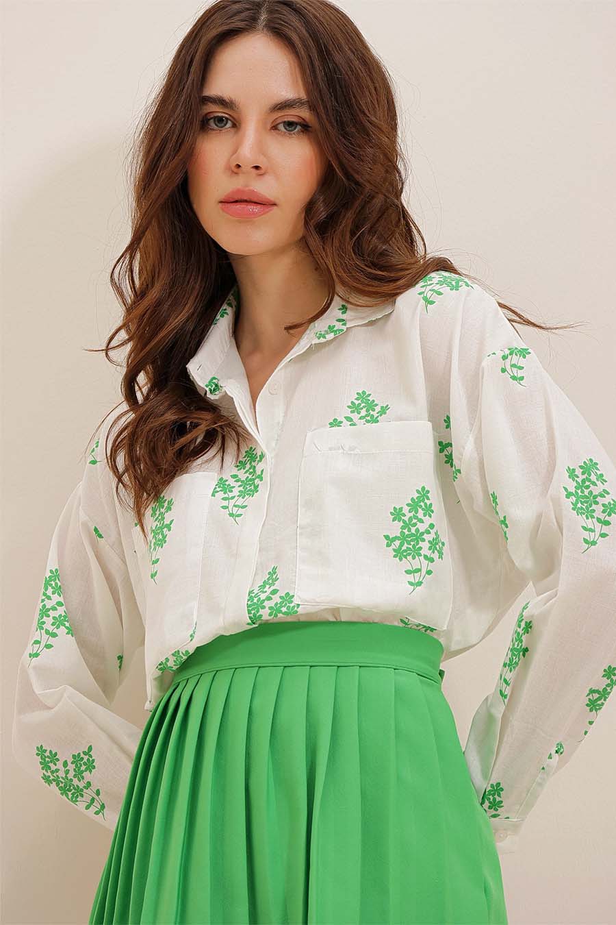 Γυναικείο πουκάμισο Darana, Λευκό/Πράσινο 2