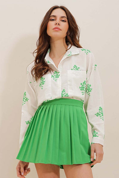 Γυναικείο πουκάμισο Darana, Λευκό/Πράσινο 4