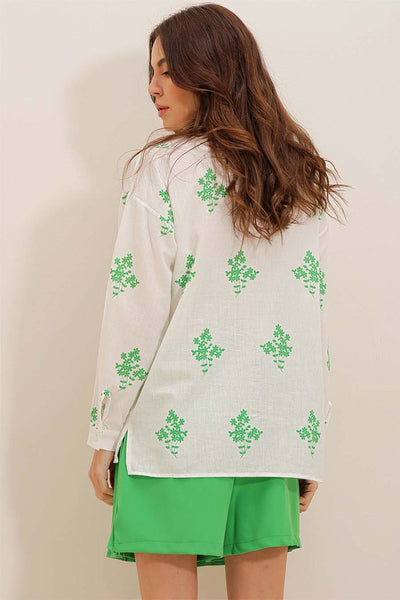 Γυναικείο πουκάμισο Darana, Λευκό/Πράσινο 5