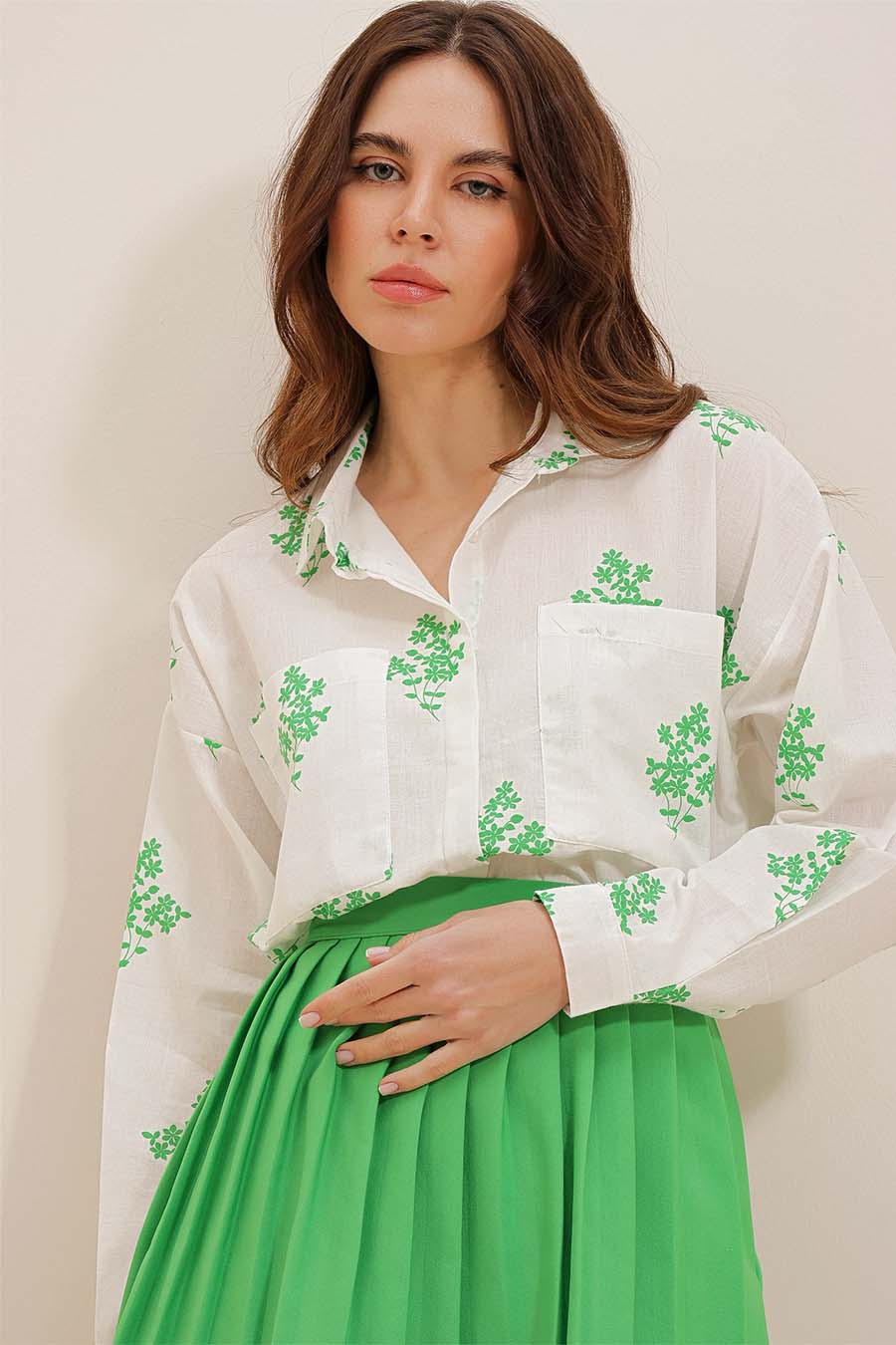 Γυναικείο πουκάμισο Darana, Λευκό/Πράσινο 3