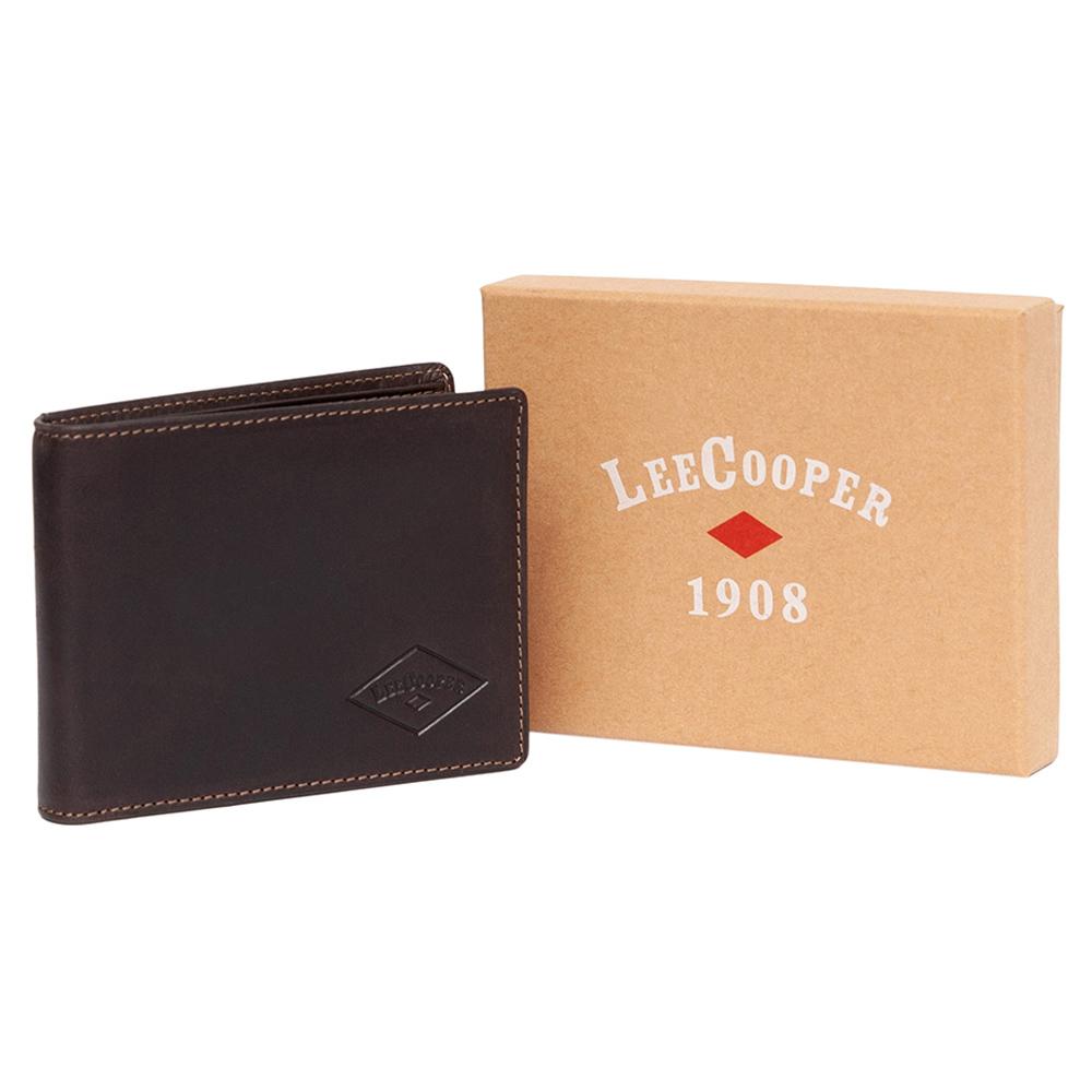 Lee Cooper | Ανδρικό πορτοφόλι από γνήσιο φυσικό δέρμα EF-POB001, Σκούρο καφέ 2