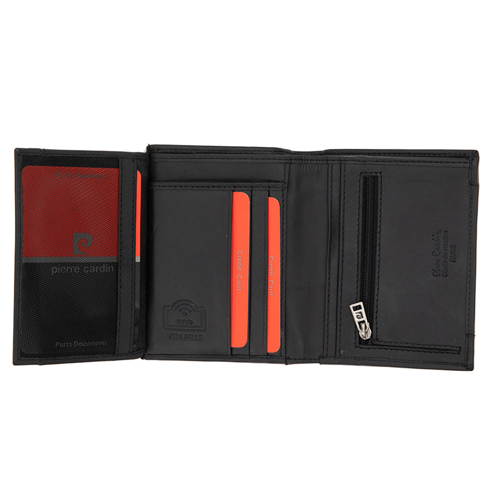 Pierre Cardin | Ανδρικό πορτοφόλι από γνήσιο φυσικό δέρμα GPB052, Μαύρο - με προστασία ασύρματης ανάγνωσης RFID 4