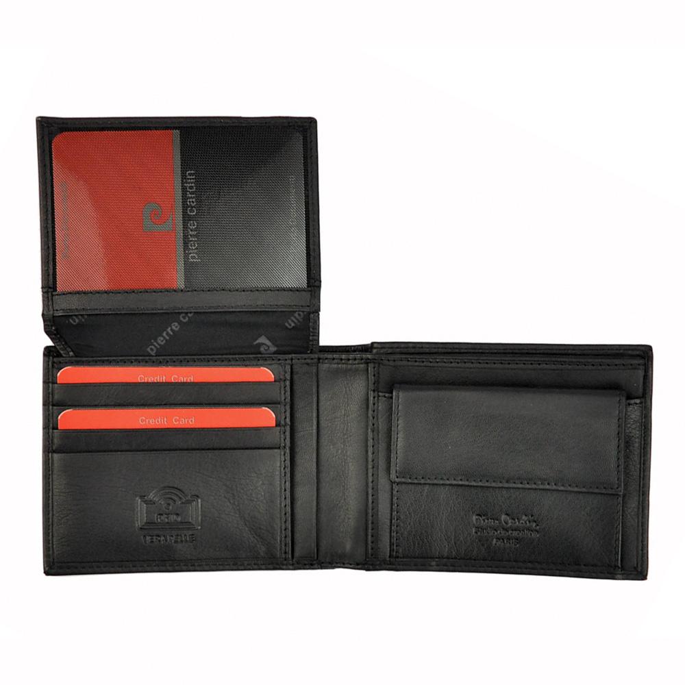 Pierre Cardin | Ανδρικό πορτοφόλι από γνήσιο φυσικό δέρμα GPB301, Μαύρο - με προστασία ασύρματης ανάγνωσης RFID 6