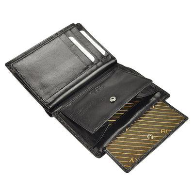 Ανδρικό πορτοφόλι από γνήσιο φυσικό δέρμα GPB629, Μαύρο - με προστασία ασύρματης ανάγνωσης RFID 8