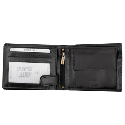 Ανδρικό πορτοφόλι από γνήσιο φυσικό δέρμα GPB662, Μαύρο - με προστασία ασύρματης ανάγνωσης RFID 3