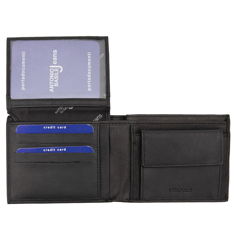 Ανδρικό πορτοφόλι από γνήσιο φυσικό δέρμα GPB670, Μαύρο/Μπλε - με προστασία ασύρματης ανάγνωσης RFID 4