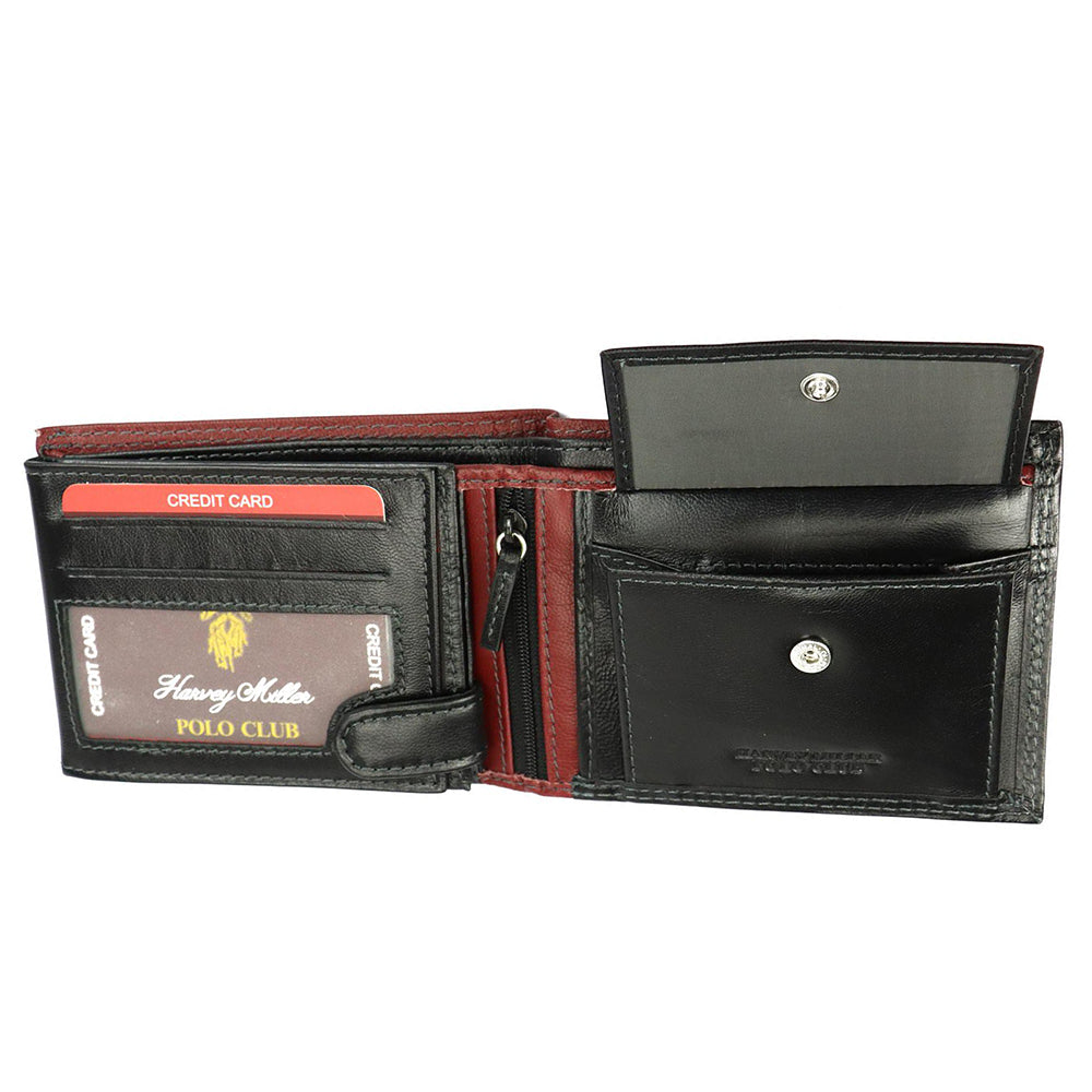 Ανδρικό πορτοφόλι από γνήσιο φυσικό δέρμα GPB697, Μαύρο/Κόκκινο 8