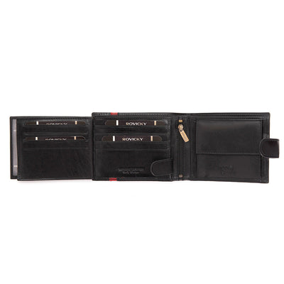 Ανδρικό πορτοφόλι από γνήσιο φυσικό δέρμα GPB707, Μαύρο/Κόκκινο - με προστασία ασύρματης ανάγνωσης RFID 4