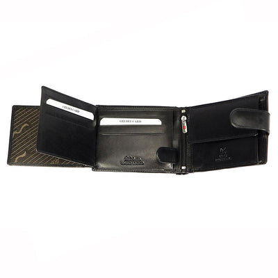 Ανδρικό πορτοφόλι από γνήσιο φυσικό δέρμα GPB708, Μαύρο - με προστασία ασύρματης ανάγνωσης RFID 5