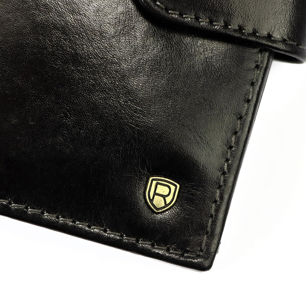 Ανδρικό πορτοφόλι από γνήσιο φυσικό δέρμα GPB714, Μαύρο - με προστασία ασύρματης ανάγνωσης RFID 3