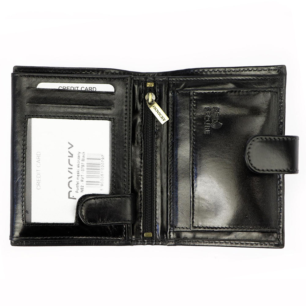 Ανδρικό πορτοφόλι από γνήσιο φυσικό δέρμα GPB714, Μαύρο - με προστασία ασύρματης ανάγνωσης RFID 4