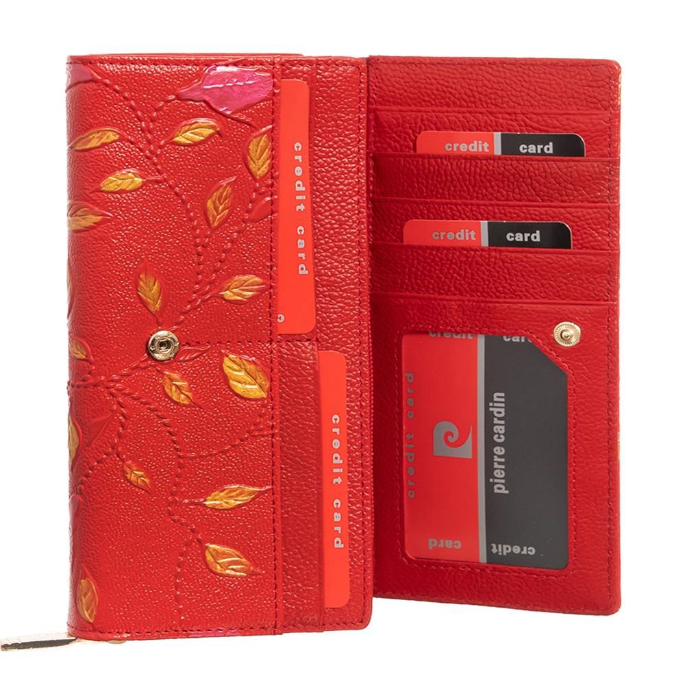 Pierre Cardin | Γυναικείο πορτοφόλι από γνήσιο φυσικό δέρμα GPD040, Κόκκινο 4