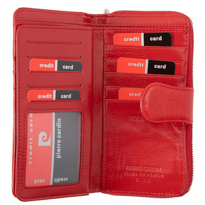 Pierre Cardin | Γυναικείο πορτοφόλι από γνήσιο φυσικό δέρμα GPD043, Κόκκινο 3