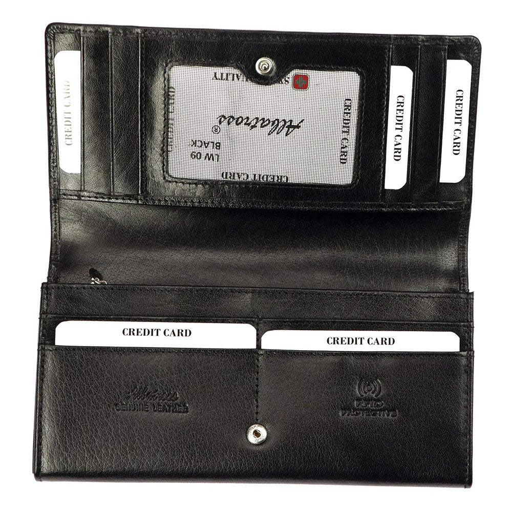 Γυναικείο πορτοφόλι από γνήσιο φυσικό δέρμα GPD388, Μαύρο - με προστασία ασύρματης ανάγνωσης RFID 3