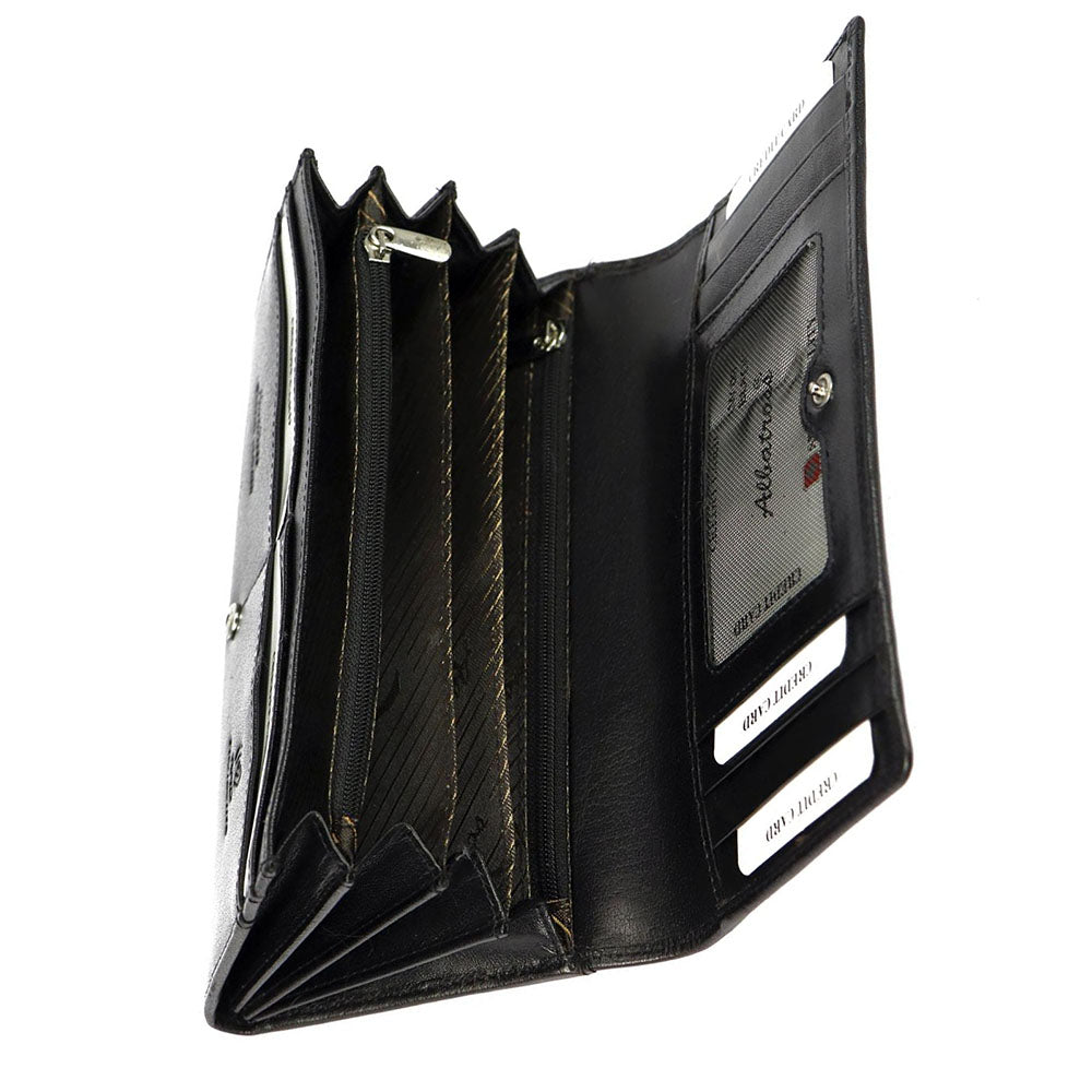 Γυναικείο πορτοφόλι από γνήσιο φυσικό δέρμα GPD388, Μαύρο - με προστασία ασύρματης ανάγνωσης RFID 4