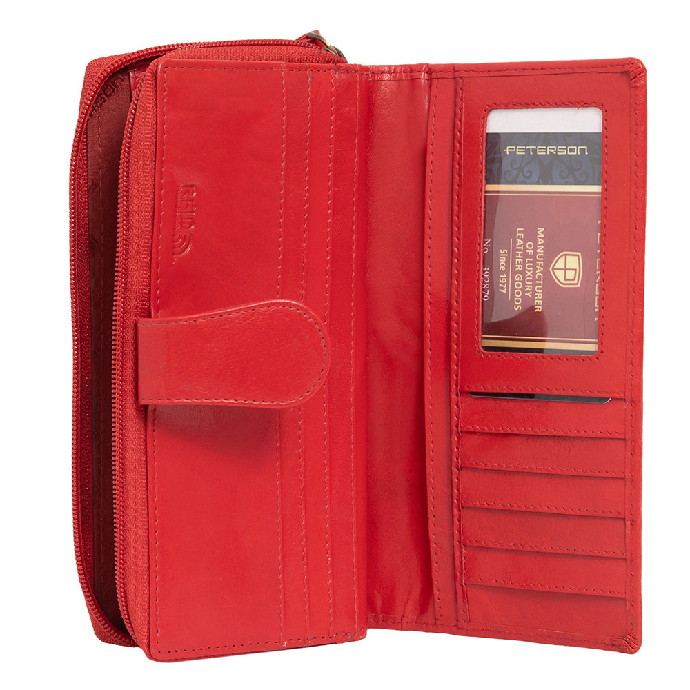Γυναικείο πορτοφόλι από γνήσιο φυσικό δέρμα GPD438, Κόκκινο - με προστασία ασύρματης ανάγνωσης RFID 4