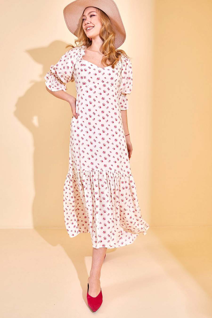 Γυναικείο φόρεμα Kaelyn, Λευκό/Ροζ 2