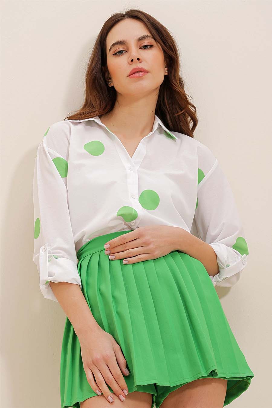 Γυναικείο πουκάμισο Millie, Λευκό/Πράσινο 3