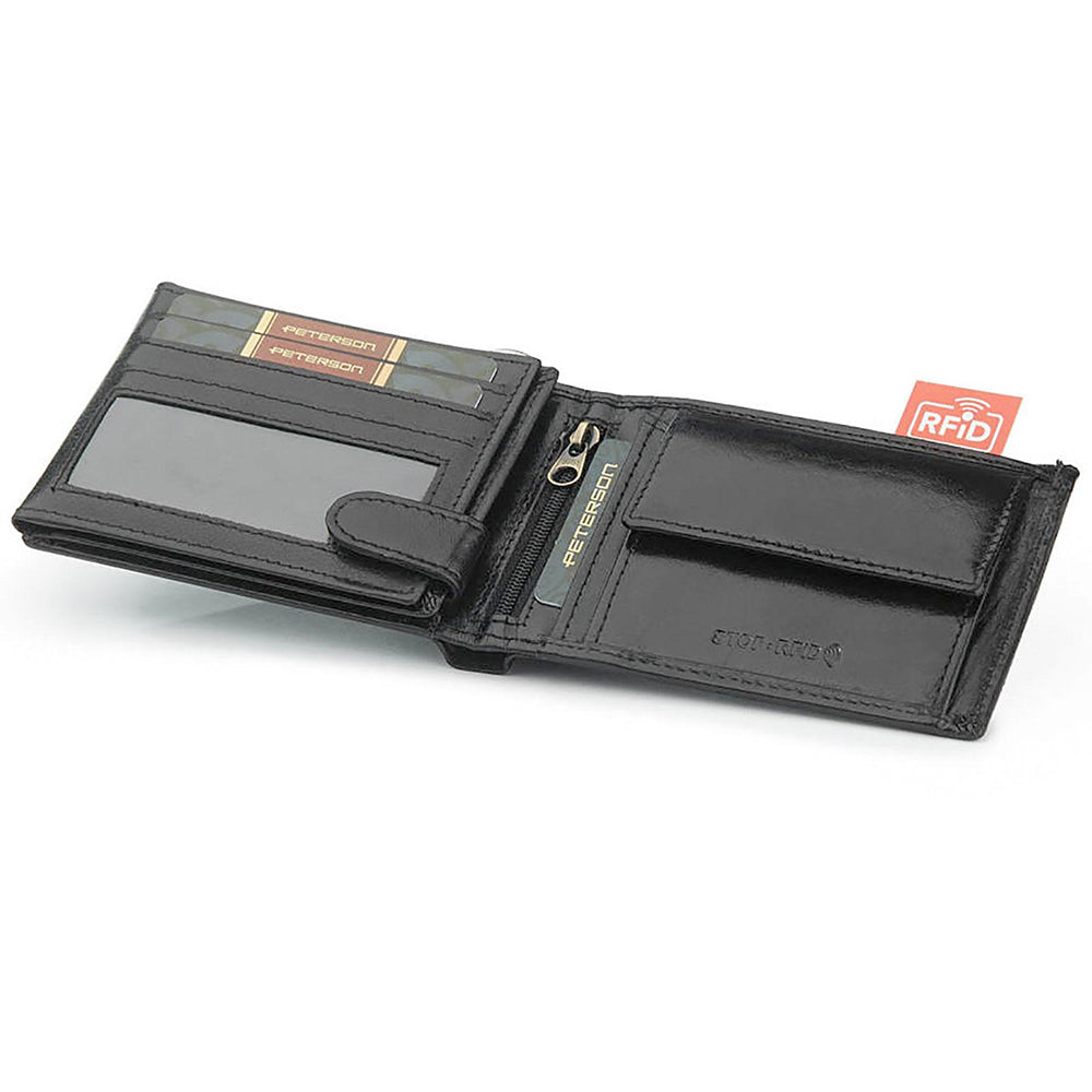 Ανδρικό πορτοφόλι από γνήσιο φυσικό δέρμα GPB769, Μαύρο - με προστασία ασύρματης ανάγνωσης RFID 4
