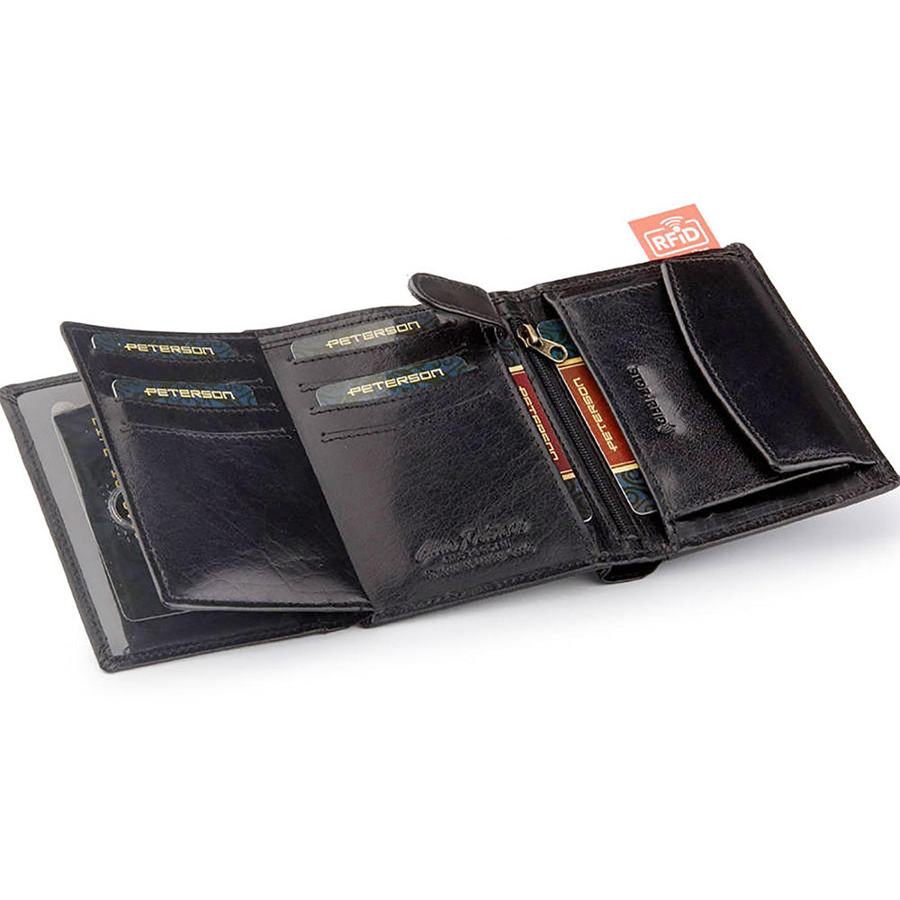 Ανδρικό πορτοφόλι από γνήσιο φυσικό δέρμα GPB768, Μαύρο - με προστασία ασύρματης ανάγνωσης RFID 6