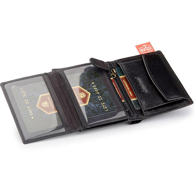 Ανδρικό πορτοφόλι από γνήσιο φυσικό δέρμα GPB768, Μαύρο - με προστασία ασύρματης ανάγνωσης RFID 7