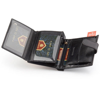 Ανδρικό πορτοφόλι από γνήσιο φυσικό δέρμα GPB771, Μαύρο - με προστασία ασύρματης ανάγνωσης RFID 6