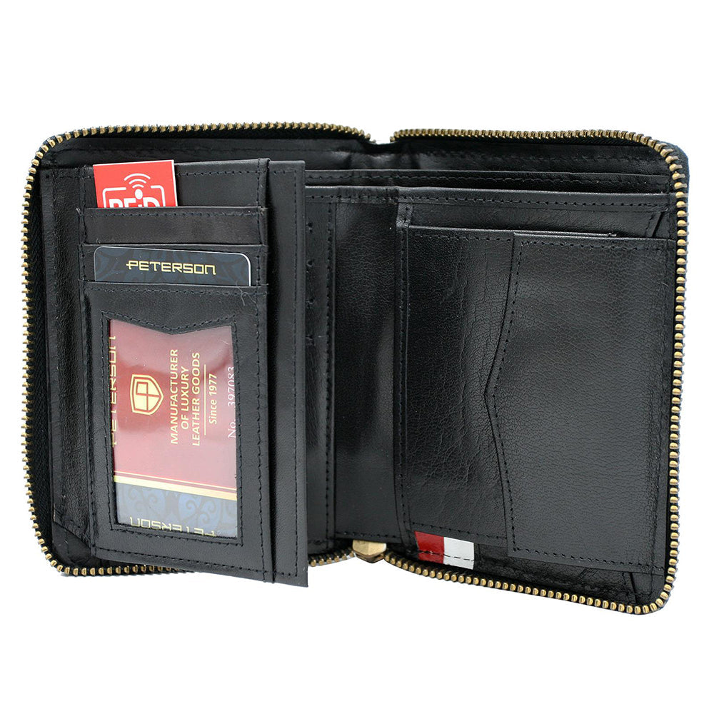 Ανδρικό πορτοφόλι από γνήσιο φυσικό δέρμα GPB762, Μαύρο - με προστασία ασύρματης ανάγνωσης RFID 2