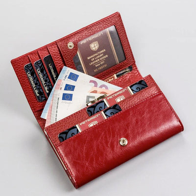 Γυναικείο πορτοφόλι από γνήσιο φυσικό δέρμα GPD457, Κόκκινο/Μπλε - με προστασία ασύρματης ανάγνωσης RFID 4