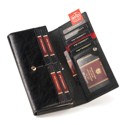 Γυναικείο πορτοφόλι από γνήσιο φυσικό δέρμα GPD464, Μαύρο/Κόκκινο - με προστασία ασύρματης ανάγνωσης RFID 3