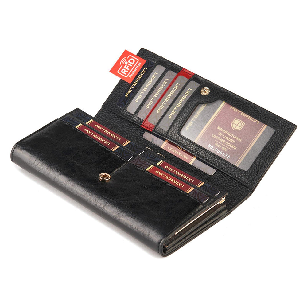 Γυναικείο πορτοφόλι από γνήσιο φυσικό δέρμα GPD464, Μαύρο/Κόκκινο - με προστασία ασύρματης ανάγνωσης RFID 4