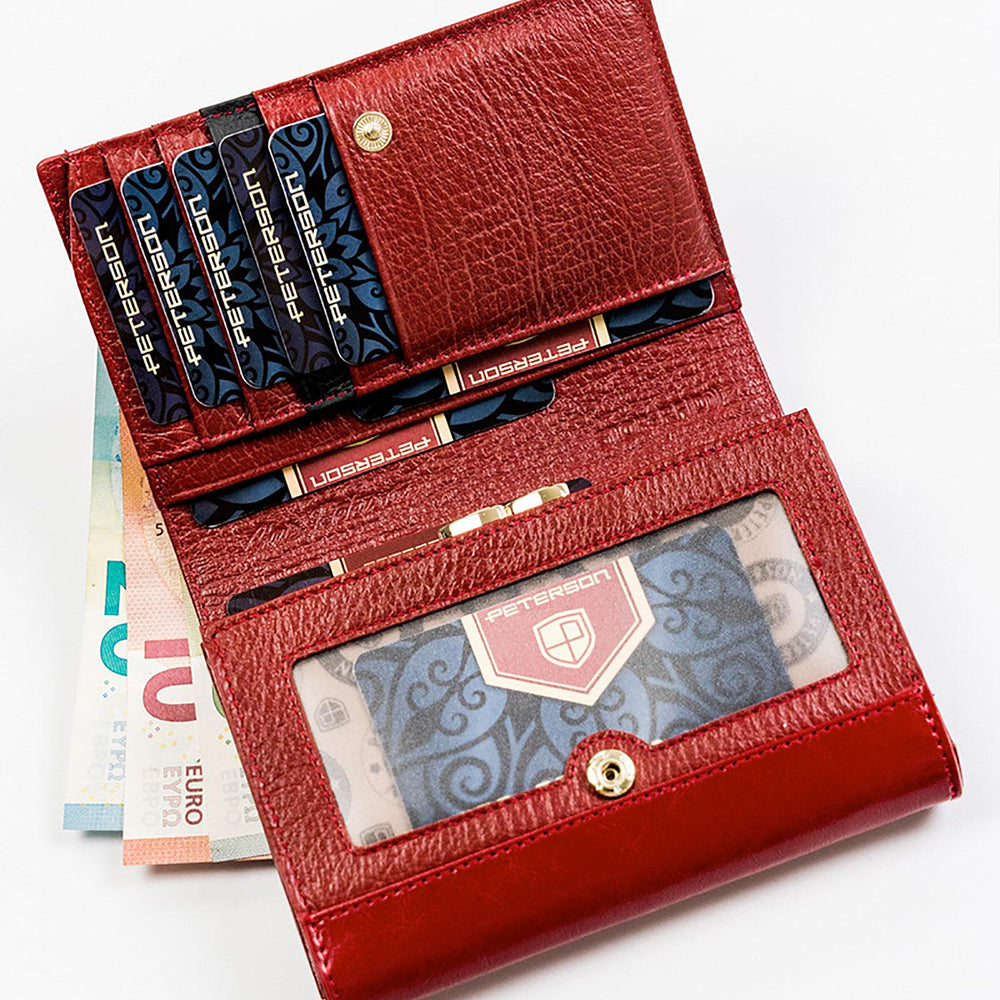 Γυναικείο πορτοφόλι από γνήσιο φυσικό δέρμα GPD453, Κόκκινο - με προστασία ασύρματης ανάγνωσης RFID 4